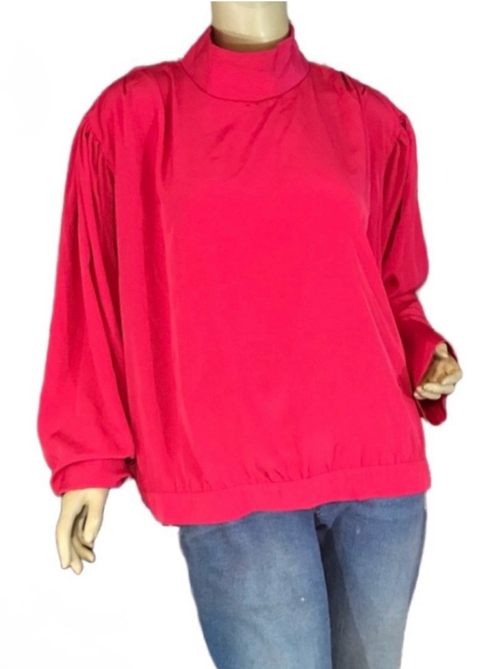 ASOS PINK BACK BUTTON MOCK NECK PUFFED SLEEVE BLOUSE (20)